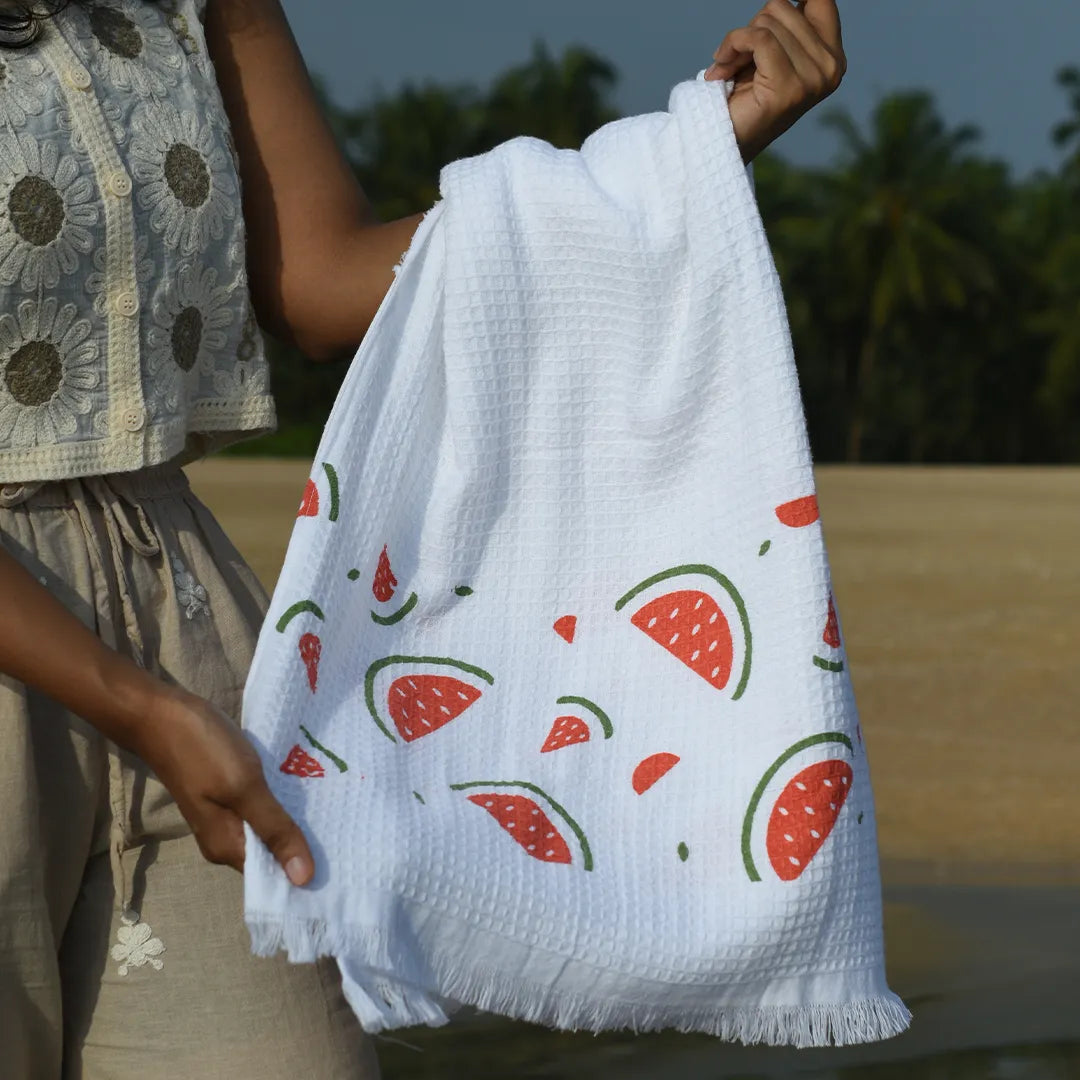 Cloud Soft Waffle Towel - Summer Melon Print