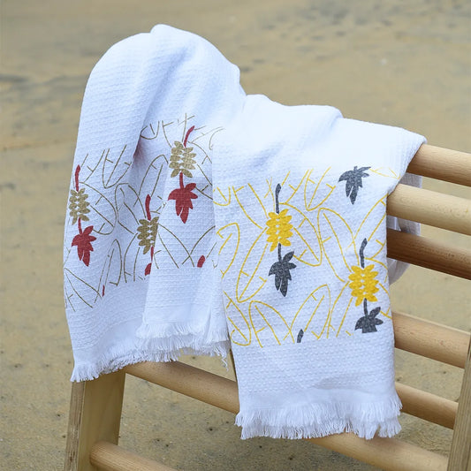 Cloud Soft Waffle Towel - Terracotta Orchard Print