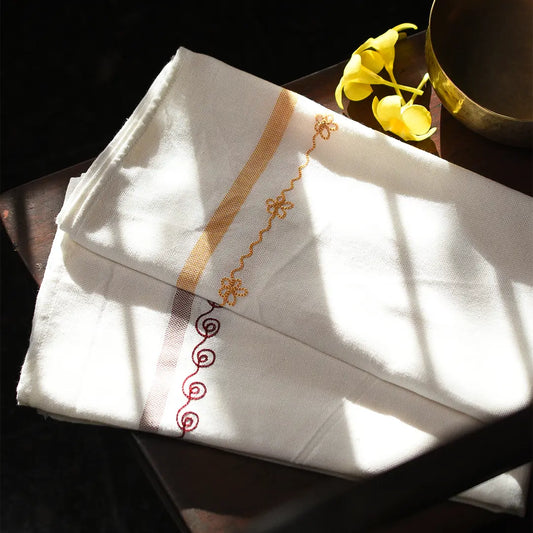 Embroidered Kerala Towels – (Pack of 2) Golden Yellow & Burgundy