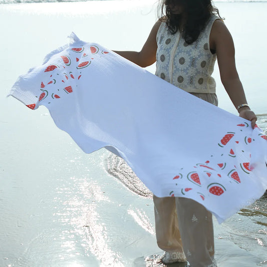 Cloud Soft Waffle Towel - Summer Melon Print
