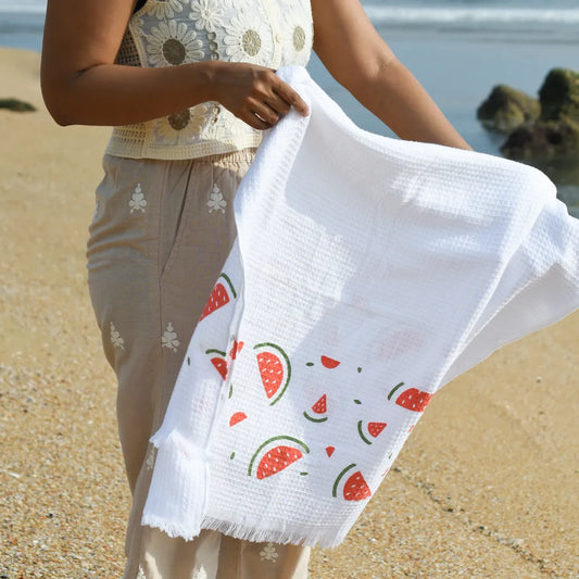 Cloud Soft Waffle Towel - Summer Melon Print