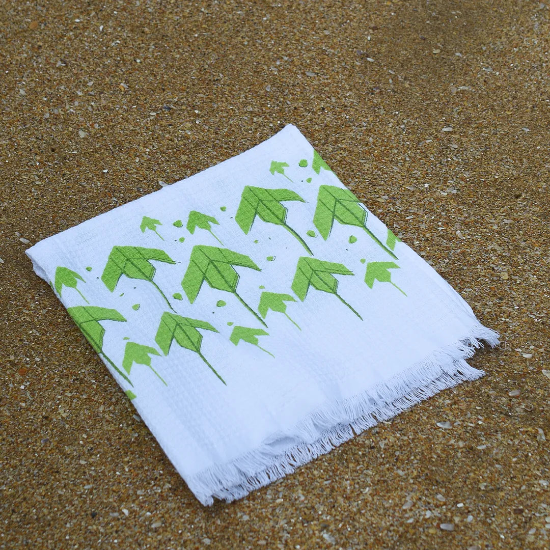 Cloud Soft Waffle Towel - Green Ola & Yellow Orchard Print (Pack of 2)