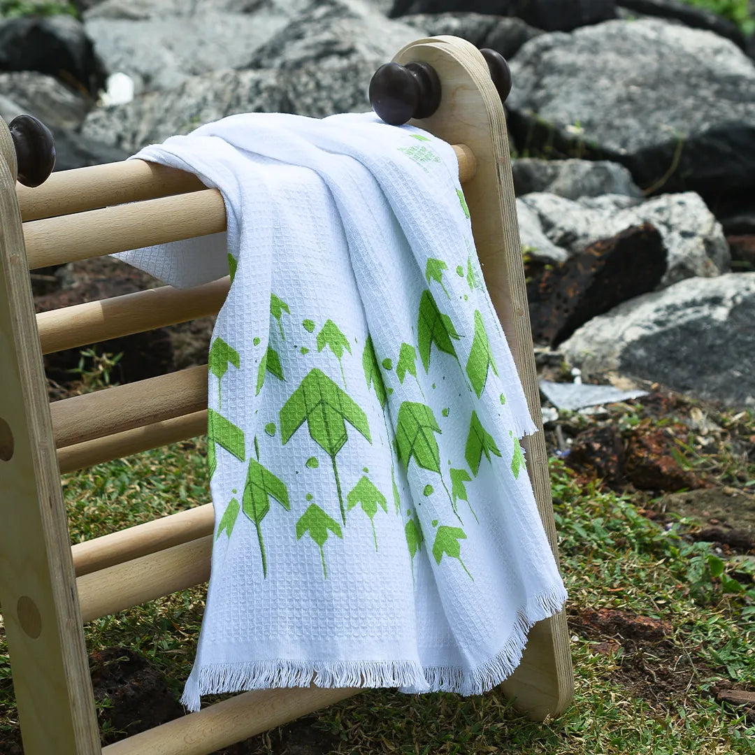 Cloud Soft Waffle Towel - Green Ola & Yellow Orchard Print (Pack of 2)