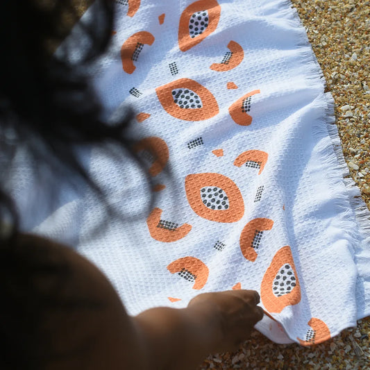 Cloud Soft Waffle Towel - Sunset Papaya Print