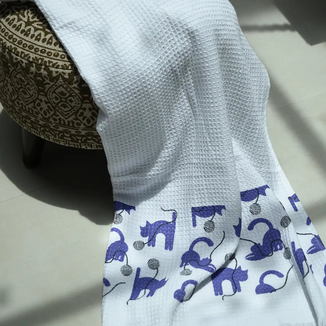 Cloud Soft Waffle Towel - Purrfect Print (Violet)