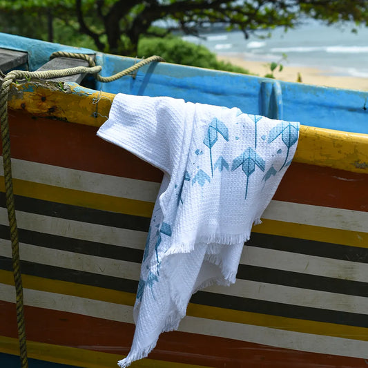 Cloud Soft Waffle Towel - Blue Ola Print