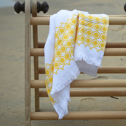 Cloud Soft Waffle Towel - Pink Purrfect & Yellow Grand Cast Print (Pack of 2)