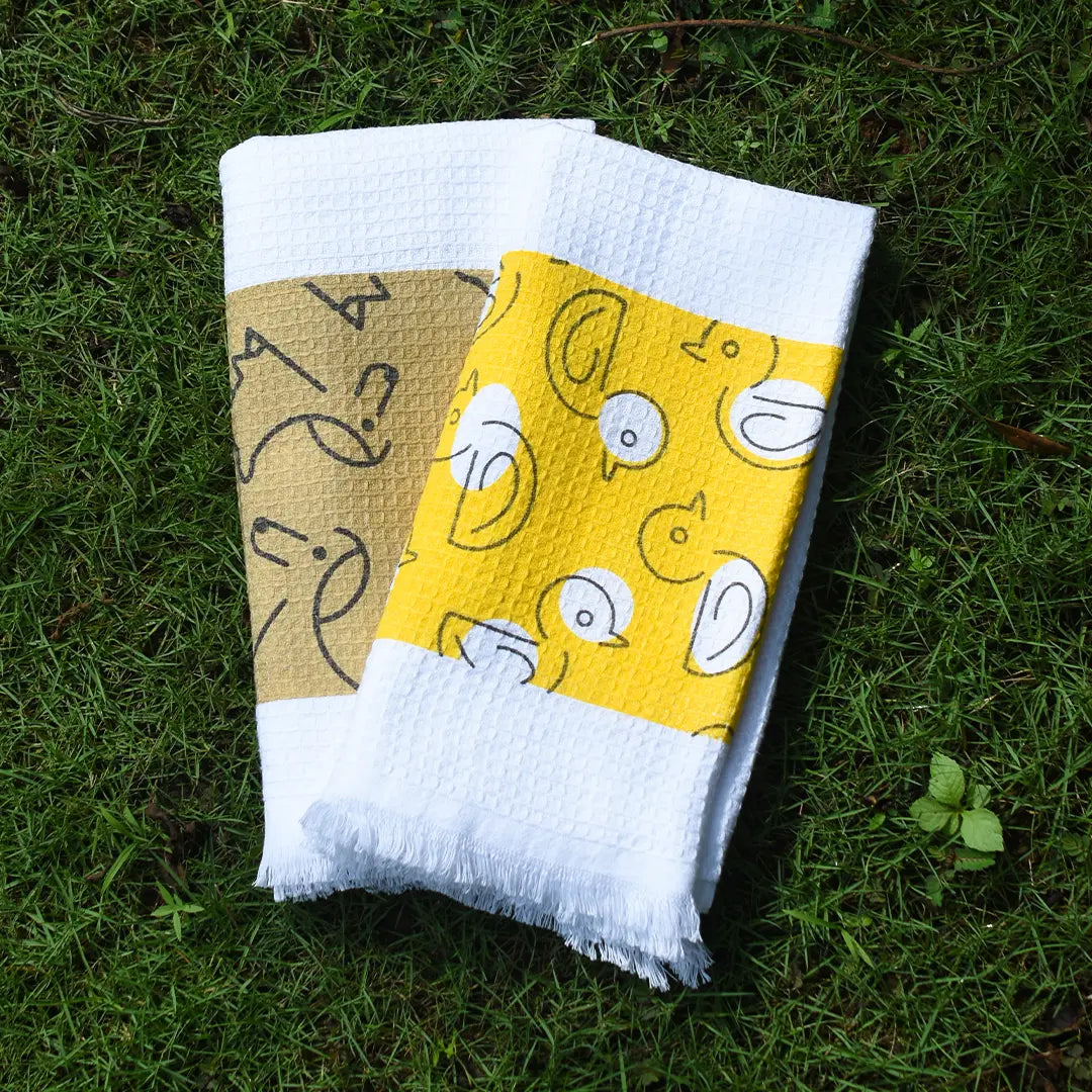Cloud Soft Waffle Towel - Duck & Pup Print (Pack of 2)