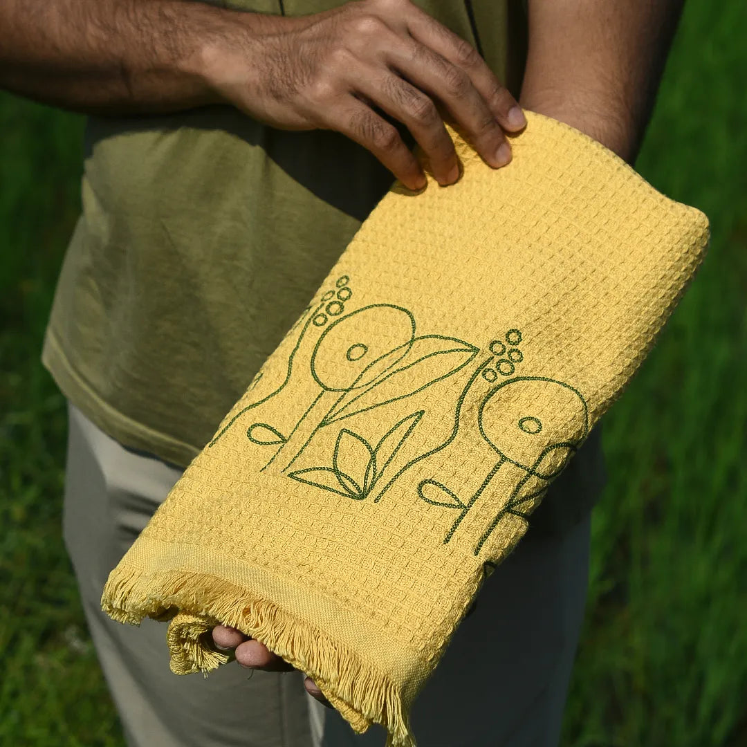 Cloud Soft Waffle Embroidered Towel - Garden