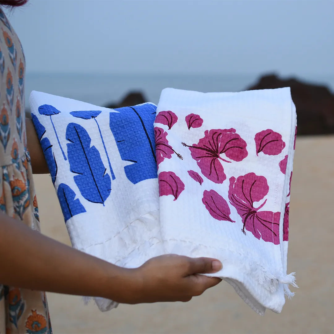 Cotton Waffle Bath Towel (Pack of 2)- Tropical Night