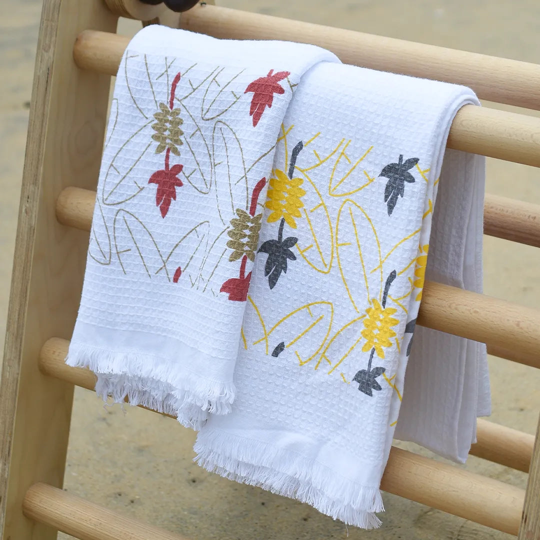 Cloud Waffle Bath Towel - Terracotta & Yellow Orchard (Pack of 2)