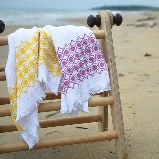Cloud Soft Waffle Towel - Yellow & Pink Grand Cast Print (Pack of 2)