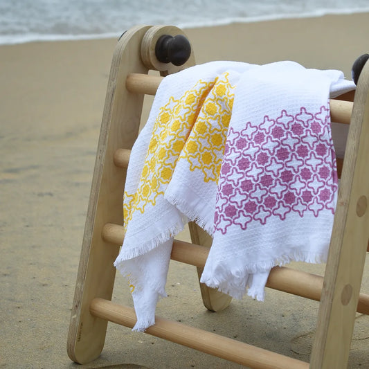 Cloud Soft Waffle Towel - Yellow & Pink Grand Cast Print (Pack of 2)