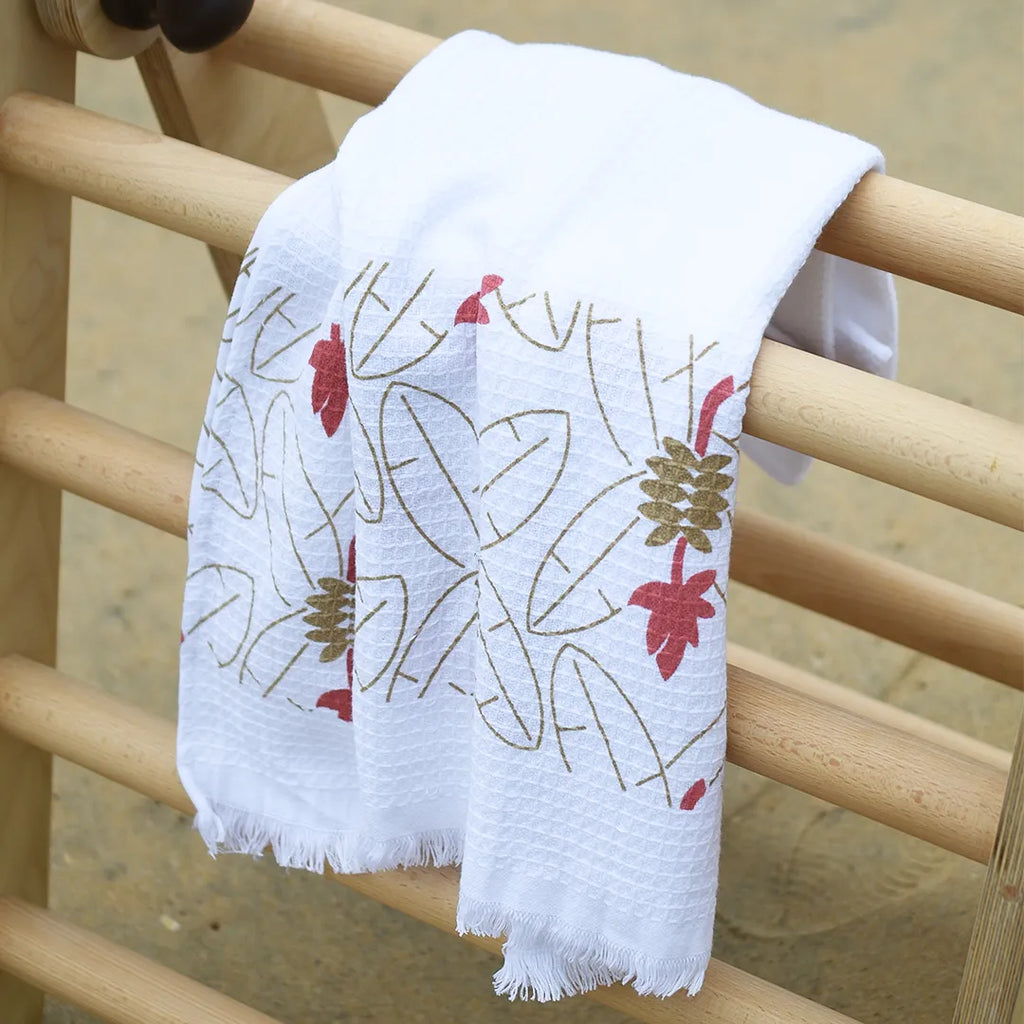 Cloud Waffle Bath Towel - Terracotta & Yellow Orchard (Pack of 2)