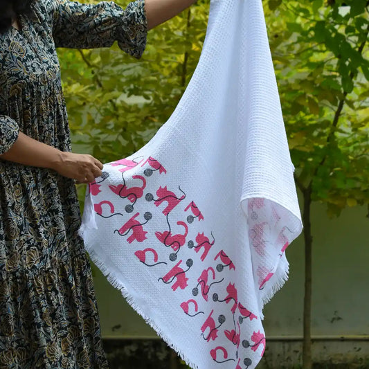 Cloud Soft Waffle Towel - Purrfect Print (Pink)