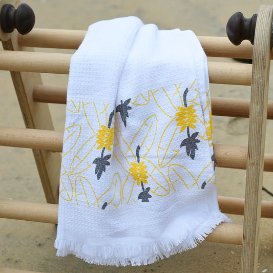 Cloud Soft Waffle Towel - Yellow Orchard Print