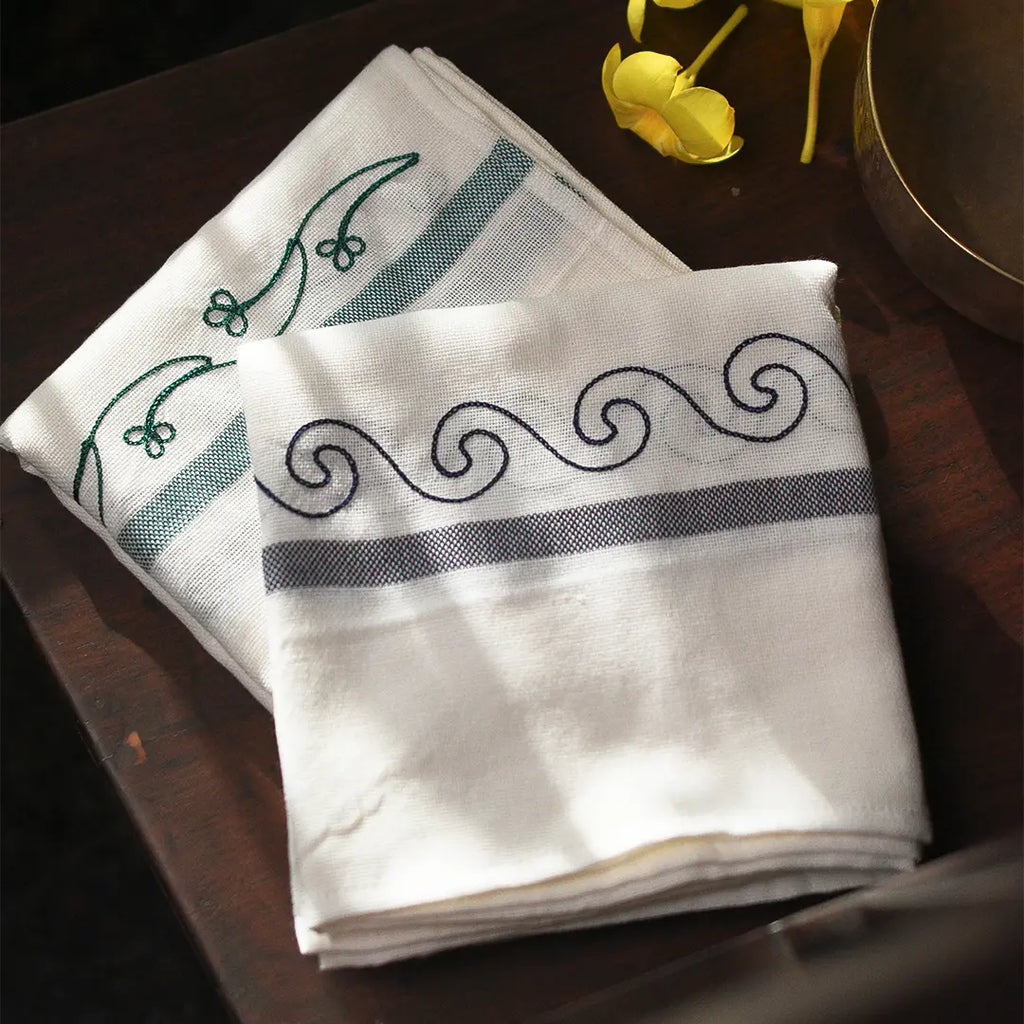 Embroidered Kerala Towels – (Pack of 2) Royal Blue & Emerald