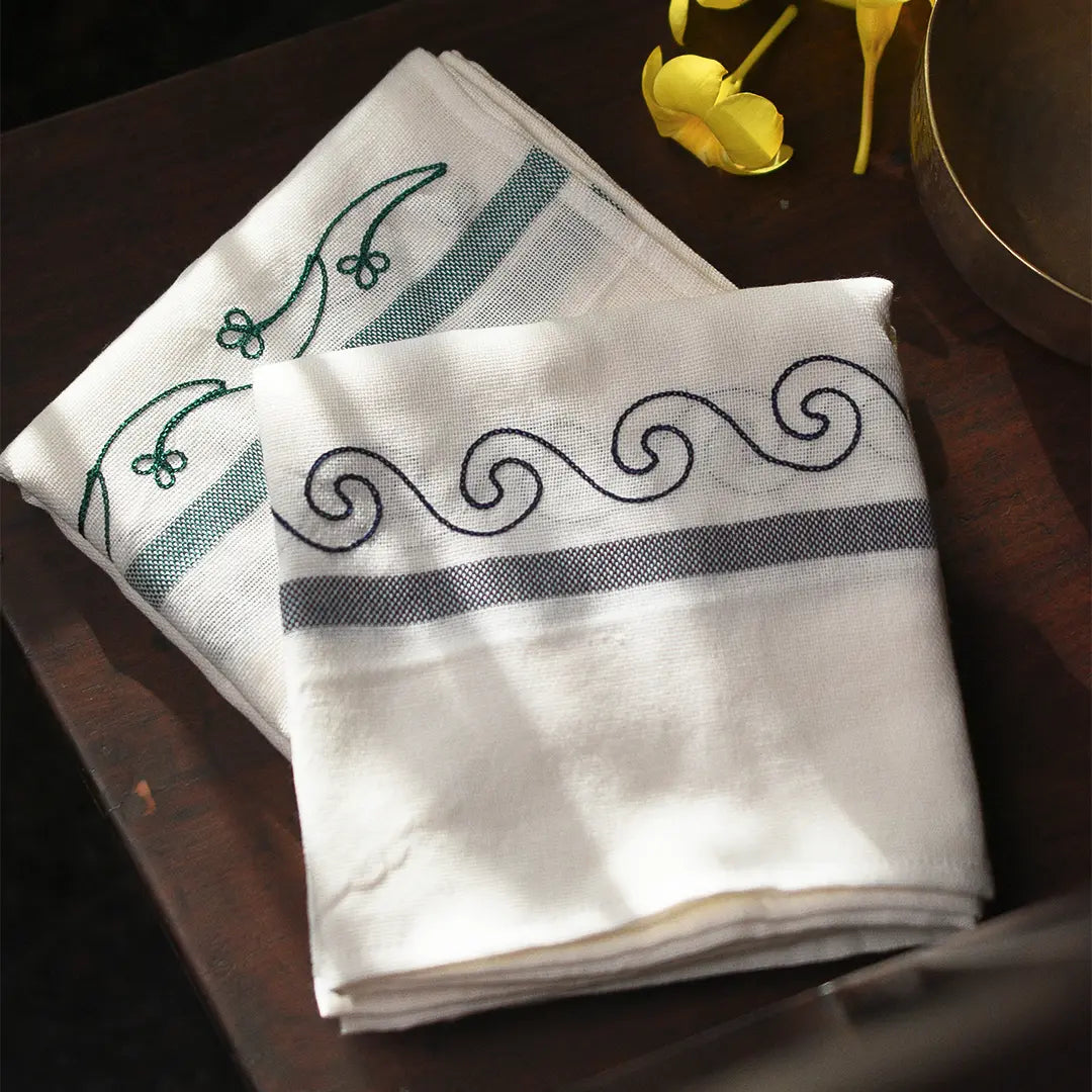 Embroidered Kerala Towels – (Pack of 2) Royal Blue & Emerald