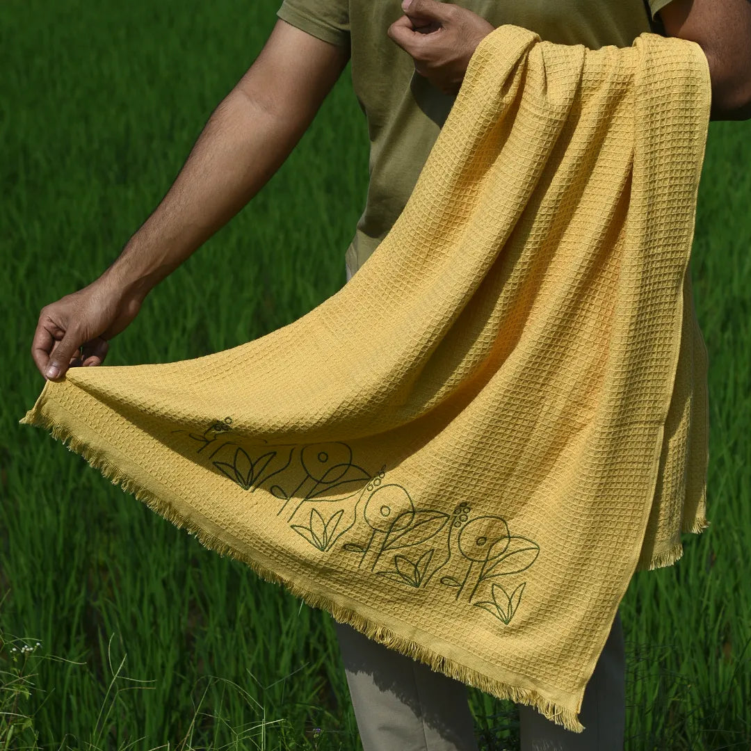 Cloud Waffle Bath Towel - Garden Embroidery