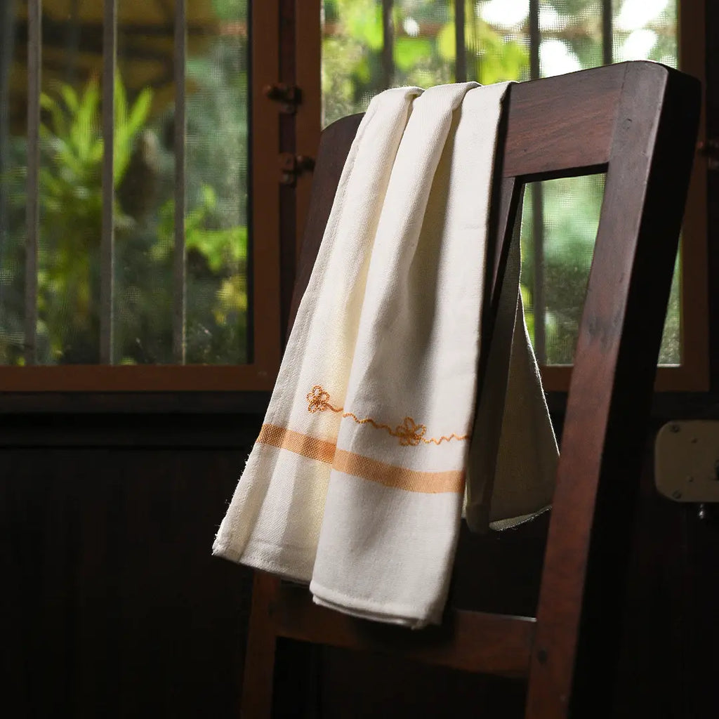 Embroidered Kerala Towels – (Pack of 2) Golden Yellow & Burgundy