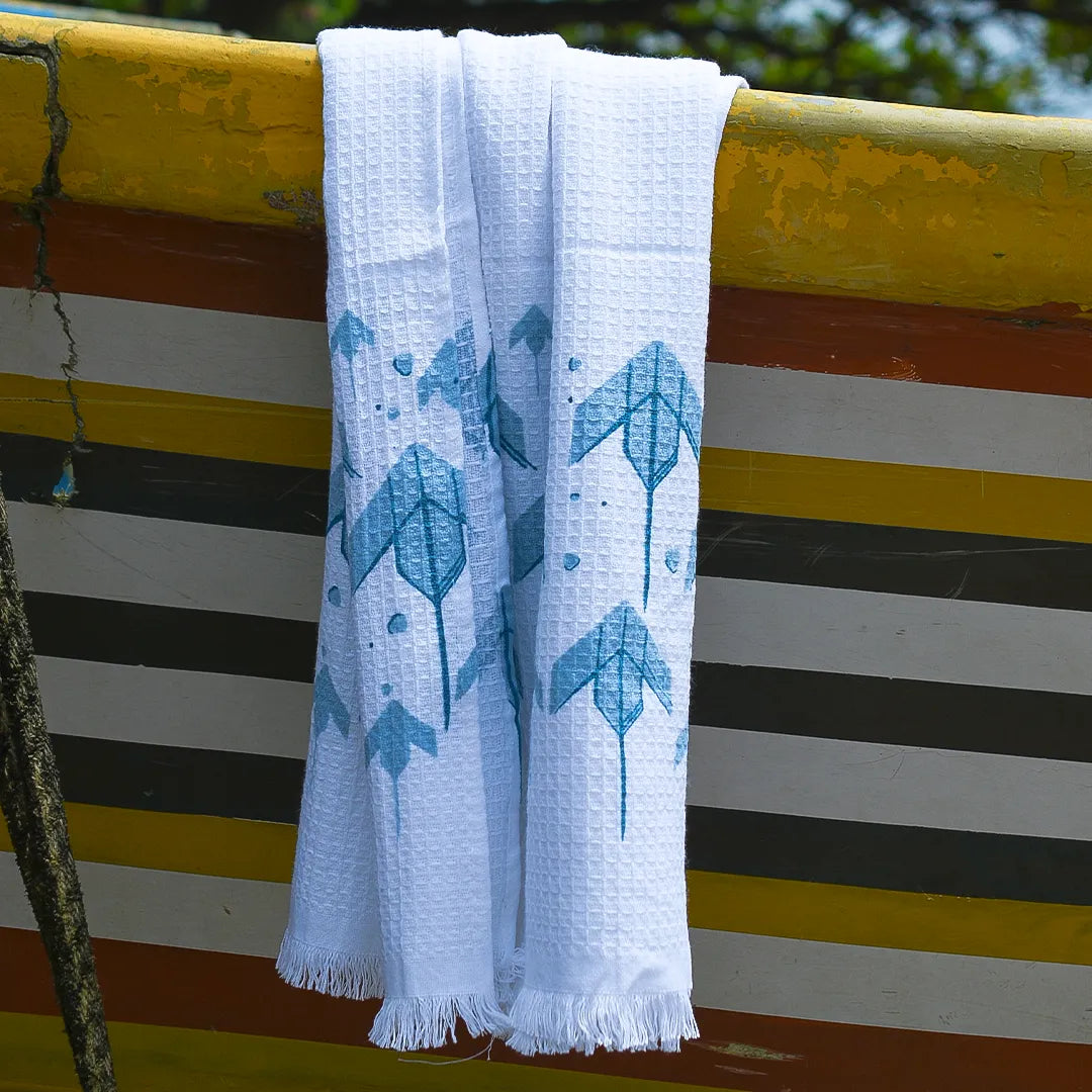 Cloud Soft Waffle Towel - Blue Ola & Terracotta Orchard Print (Pack of 2)