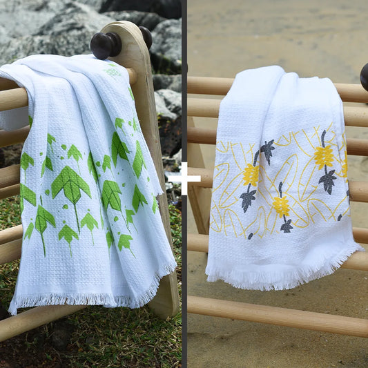 Cloud Soft Waffle Towel - Green Ola & Yellow Orchard Print (Pack of 2)