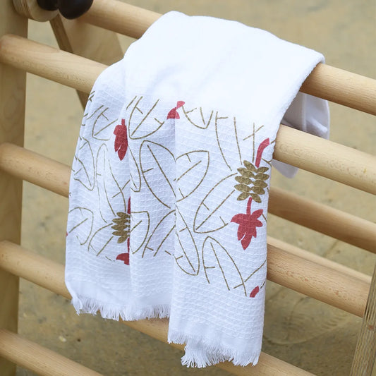Cloud Soft Waffle Towel - Terracotta Orchard Print