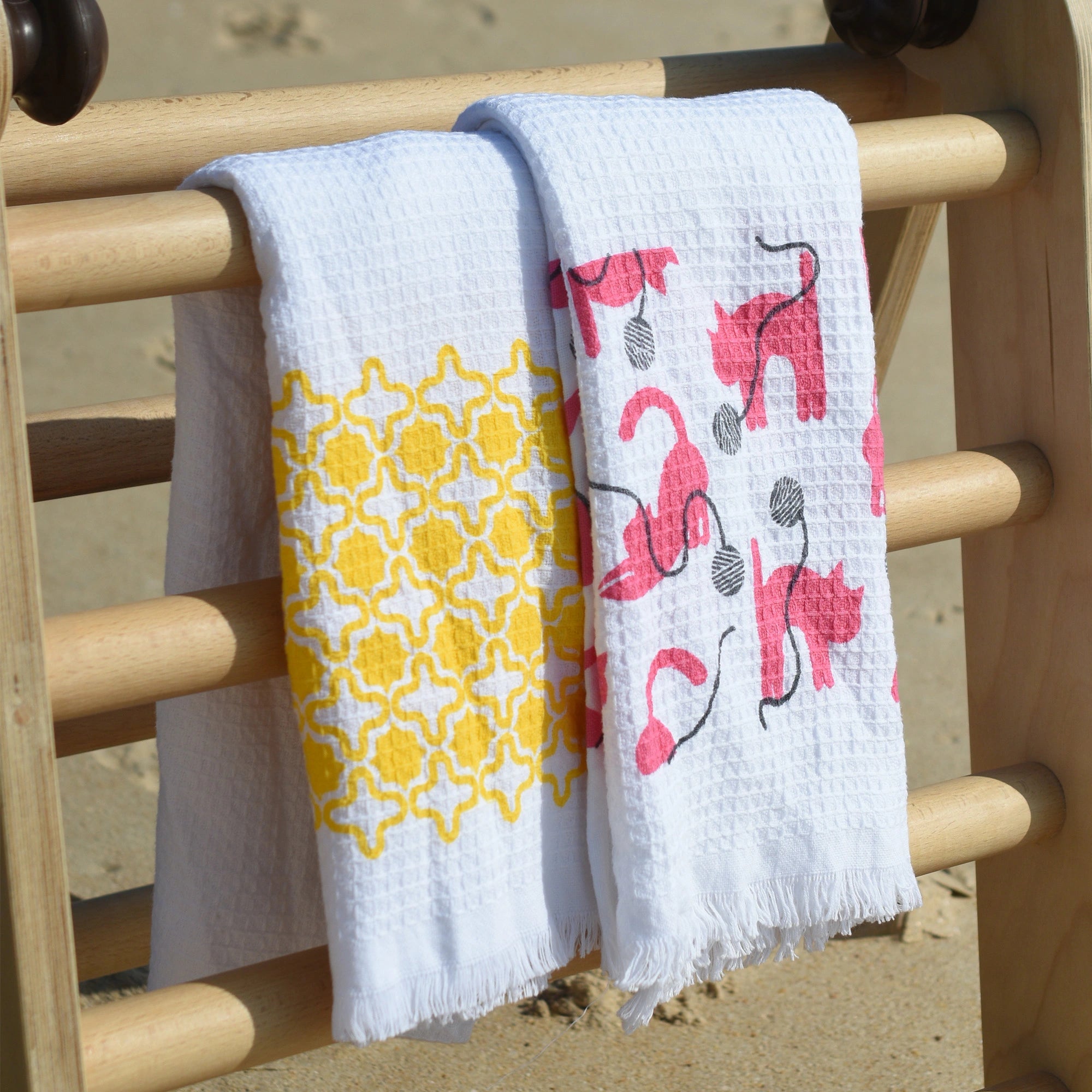 Cloud Waffle Bath Towel - Pink Purrfect & Yellow Cast (Pack of 2)