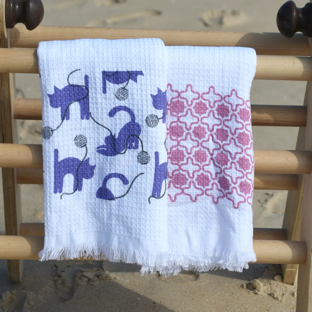 Cloud Waffle Bath Towel - Violet Purrfect & Pink Cast (Pack of 2)