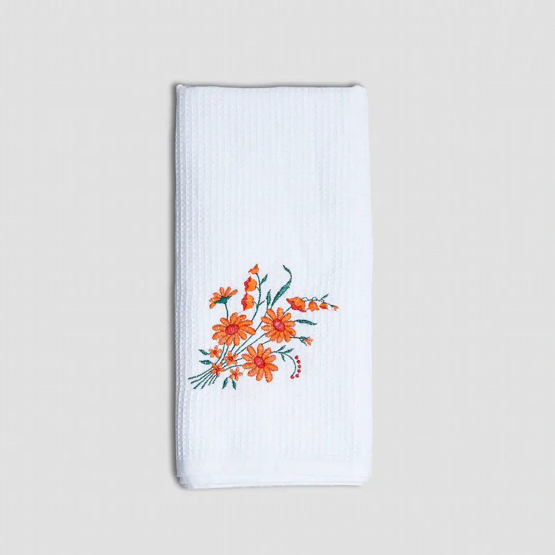 Bloom - Embroidered Waffle Towel (Orange)