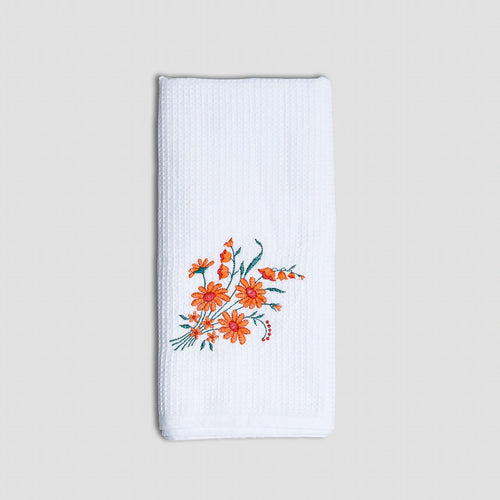 Bloom - Embroidered Waffle Towel (Orange)