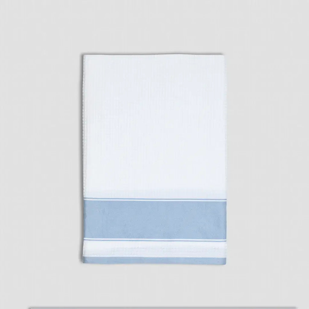 Dense Weave Waffle bath towel - White with grey side strip