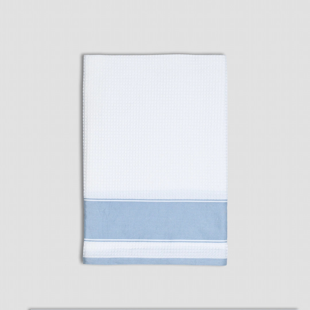 Dense Weave Waffle bath towel - White with grey side strip