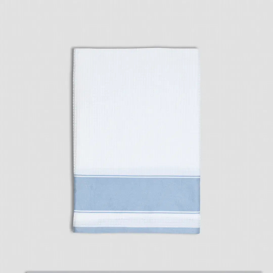 Dense Weave Waffle bath towel - White with grey side strip