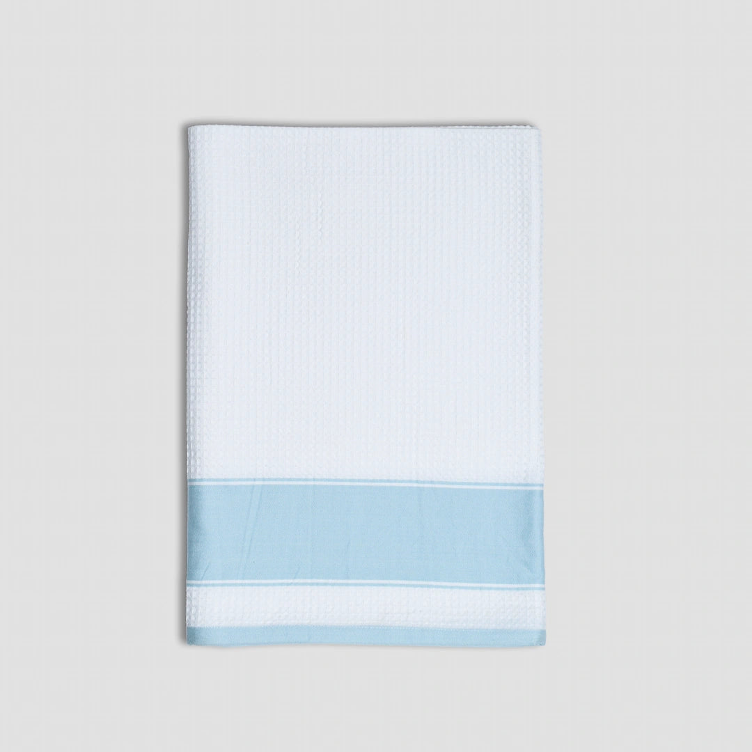 Dense Weave Waffle bath towel - White with teal side strip
