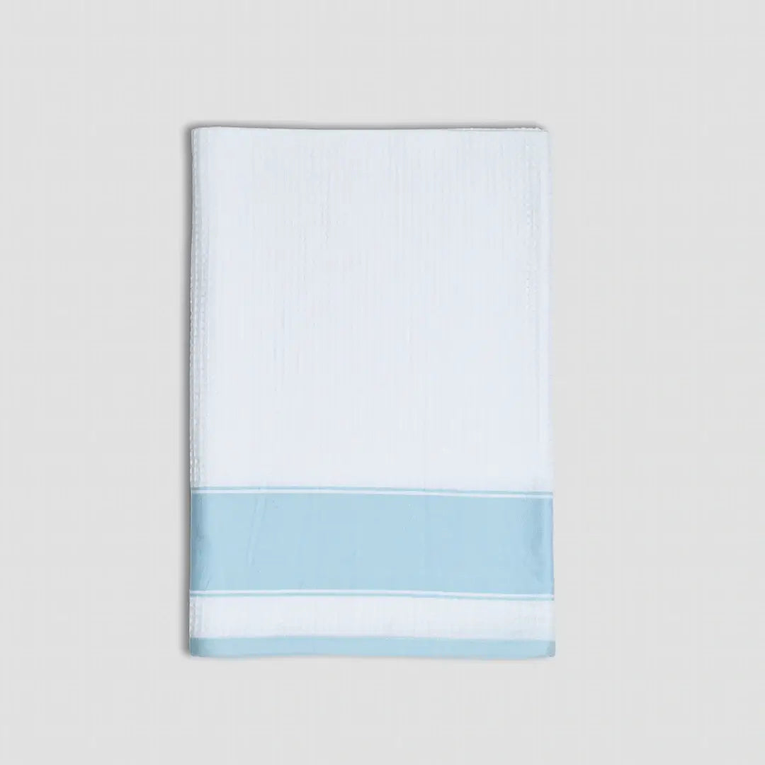 Dense Weave Waffle bath towel - White with teal side strip