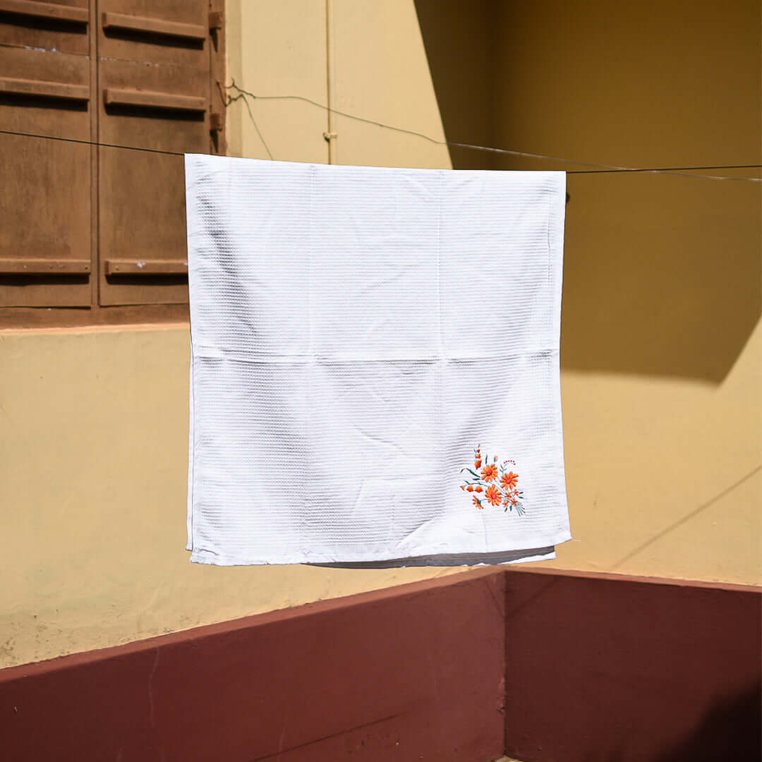 Bloom - Embroidered Waffle Towel (Orange) - The Right Shade