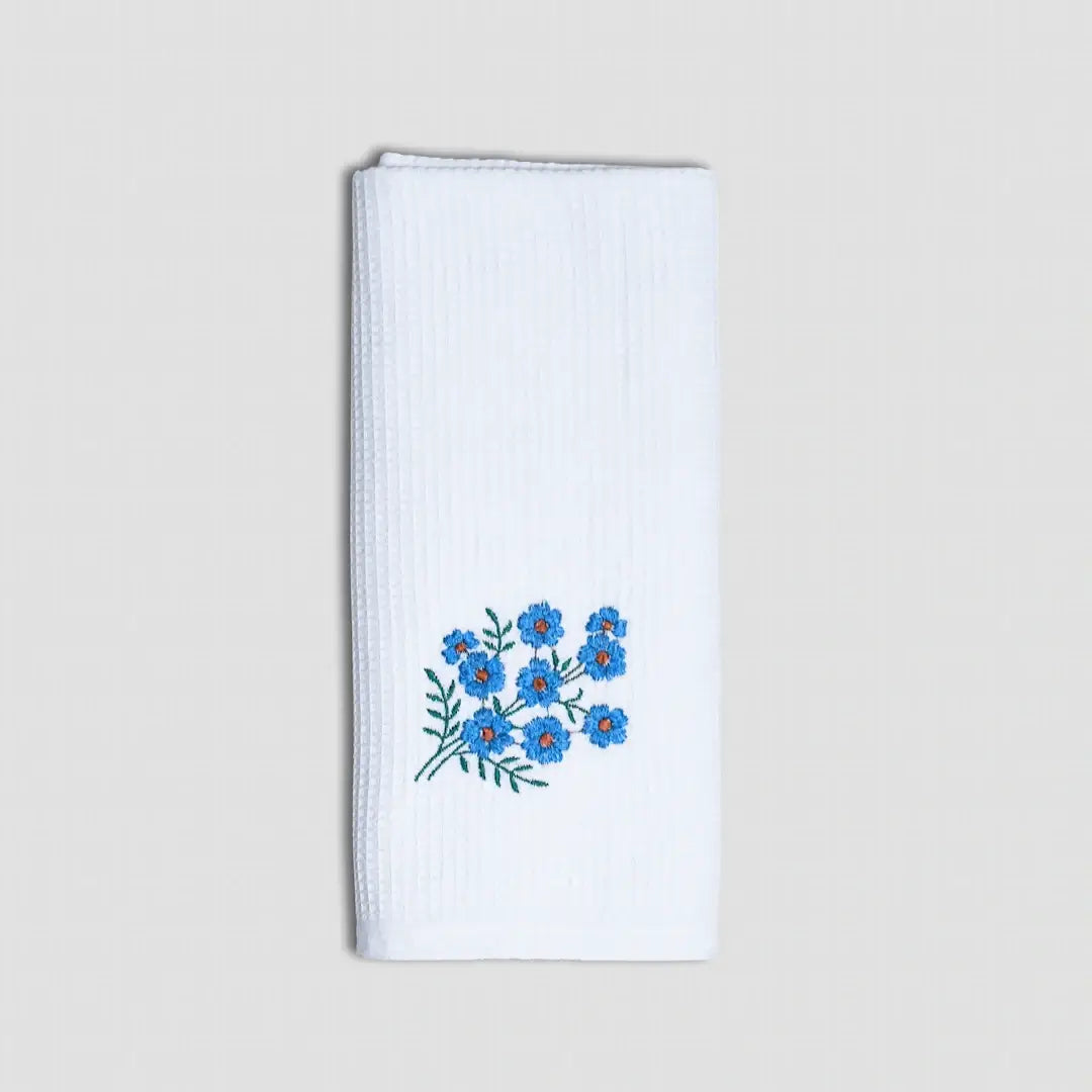 Bloom - Embroidered Waffle Towel (Blue)