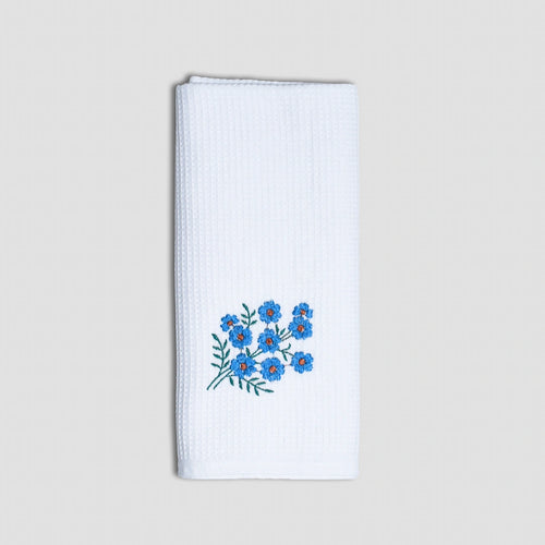 Bloom - Embroidered Waffle Towel (Blue)