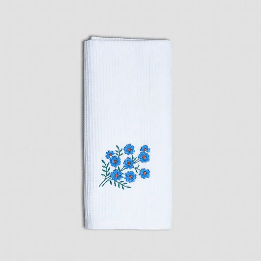Bloom - Embroidered Waffle Towel (Blue)