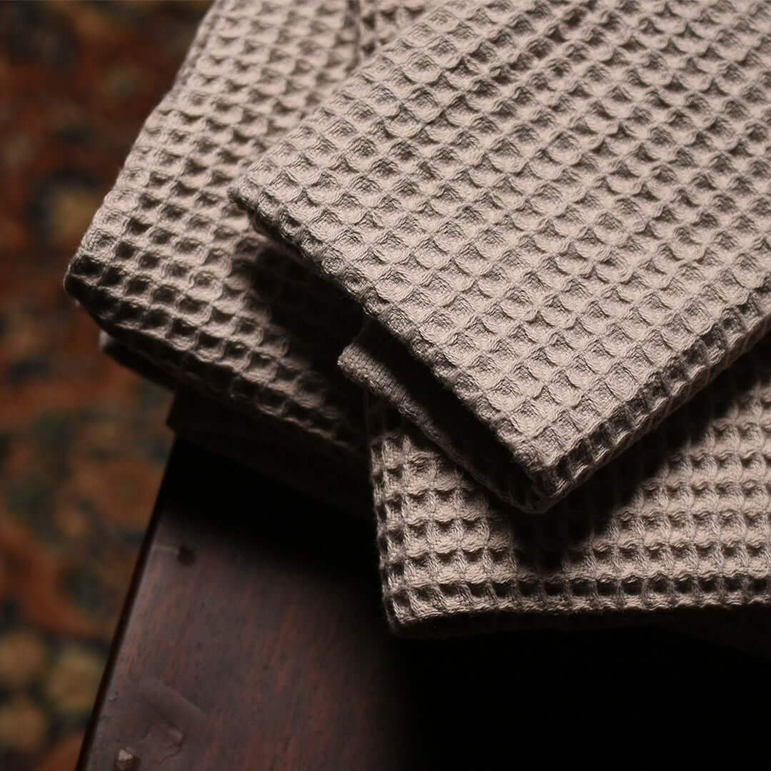 Premium Waffle Towel Set – Washed Oat (Bath, Hand & Face) - The Right Shade
